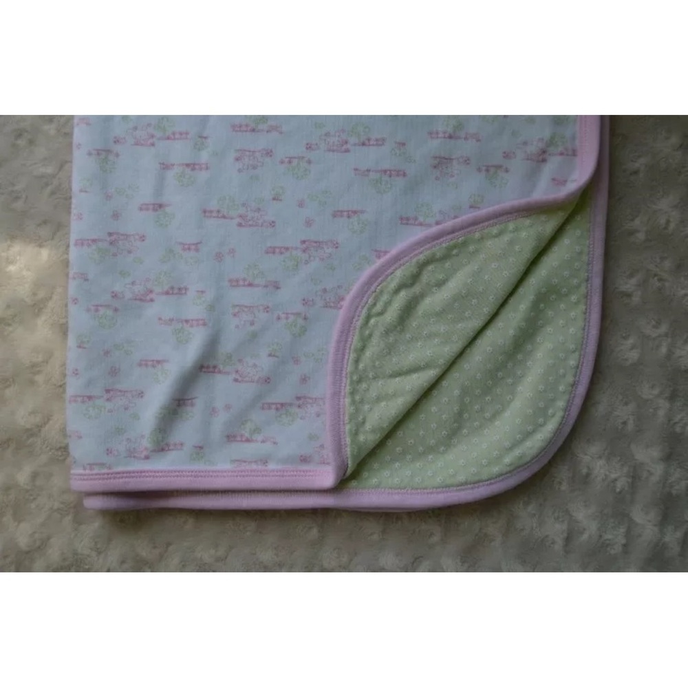 Gerber Organic Baby Blanket Pink White Green Bunny Rabbit Floral Flower Tree